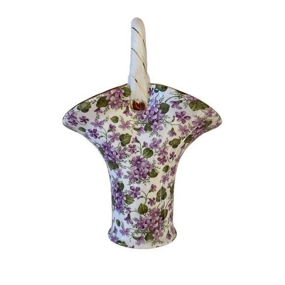 Formalities Violet Chintz Collection Porcelain Basket Vase House Decoration Glas - Picture 1 of 10